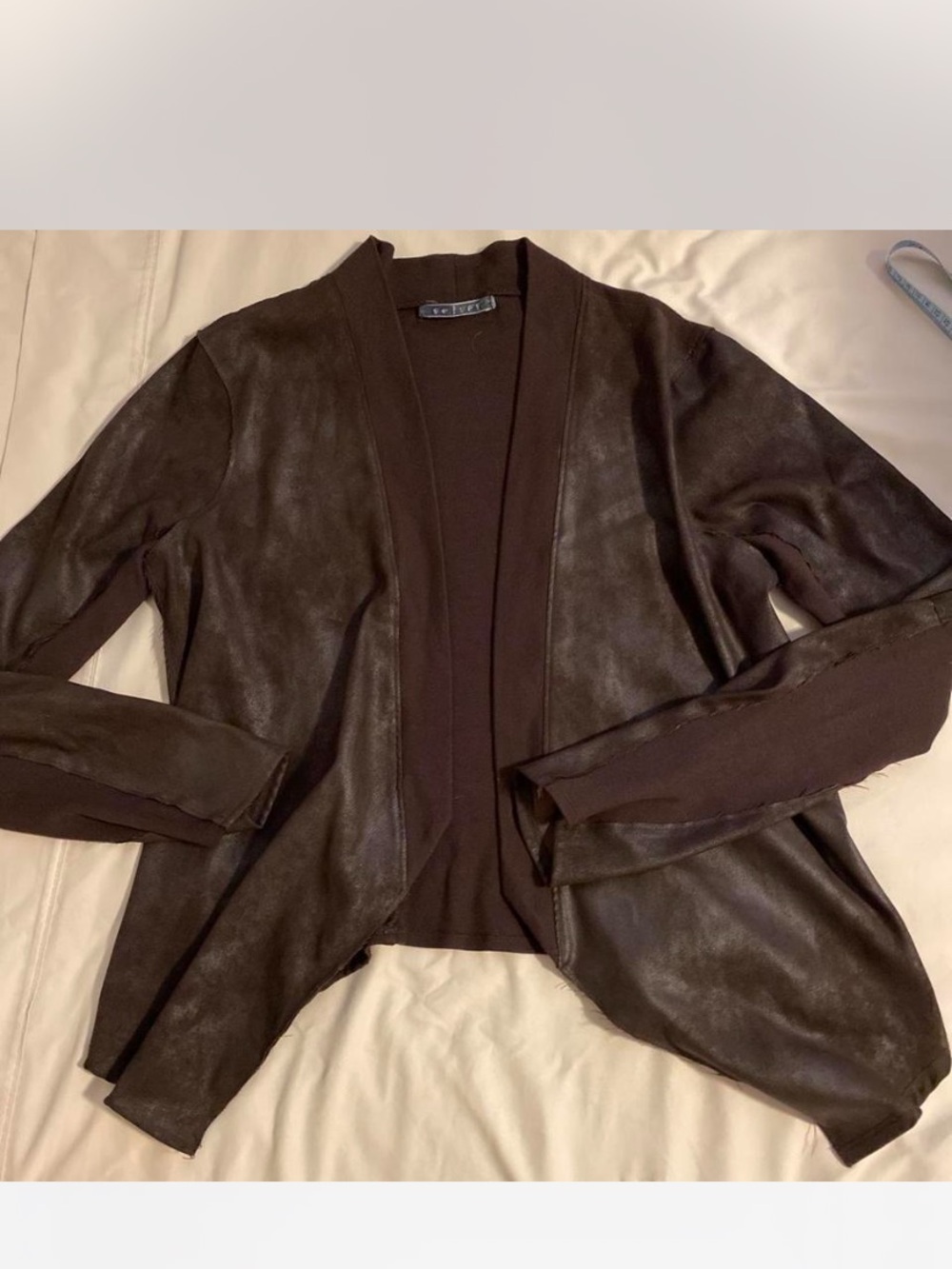 Velvet Women's Dark Brown Faux Leather-Trim Open Cardigan Sz L